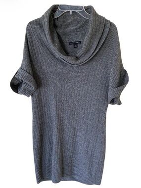 Banana Republic Gray Ribbed Cowl Neck Short-Sleeve Sweater Dress size L, wool